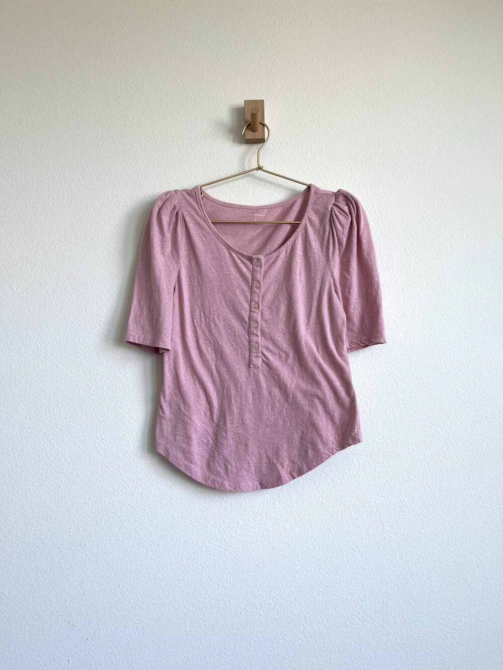Anthropologie Balletcore Soft Girl Puff Sleeve Dusty Pink Henley  - Size S